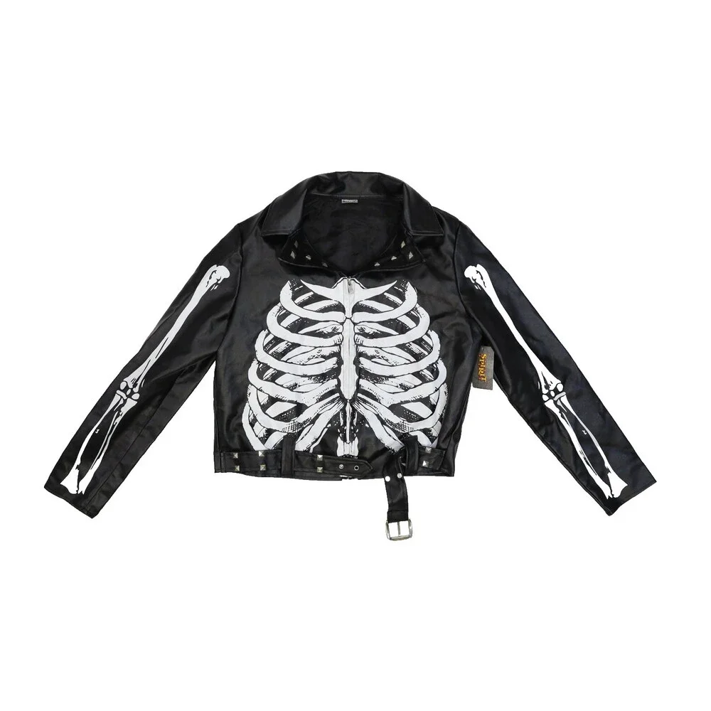 Spirit Halloween Skeleton Jacket Womens Medium Bones Print Biker Costume Punk